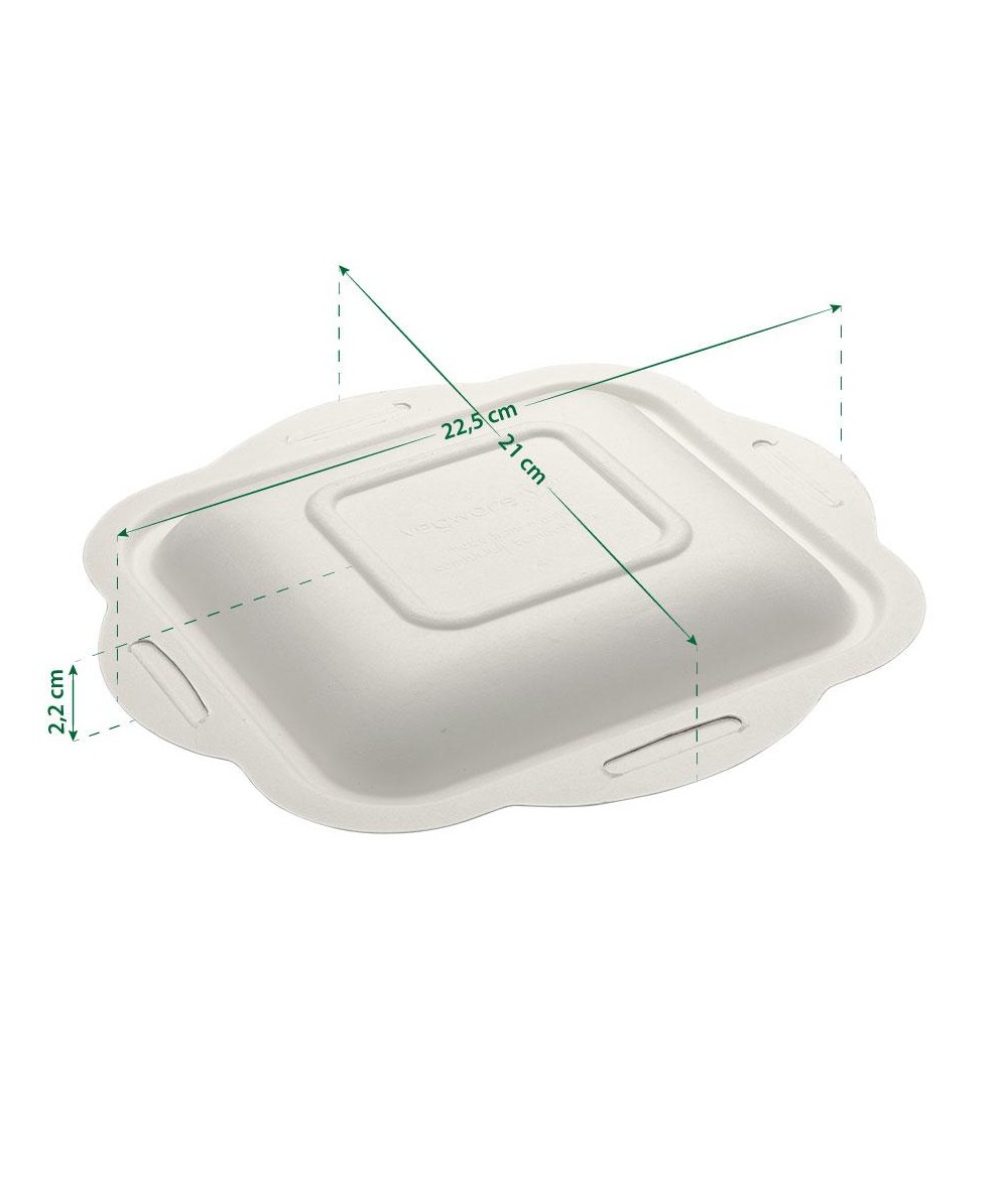 Contenitore con coperchio in polpa di cellulosa biscomparto cm  20,5x15,3x6,5 biodegradabile e compostabile