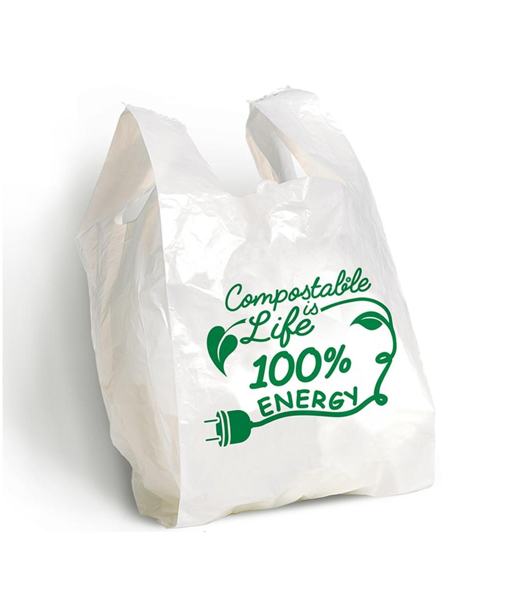 Shopper t-shirt mater-bi cm 30+10+10x60 - shoppers compostabili