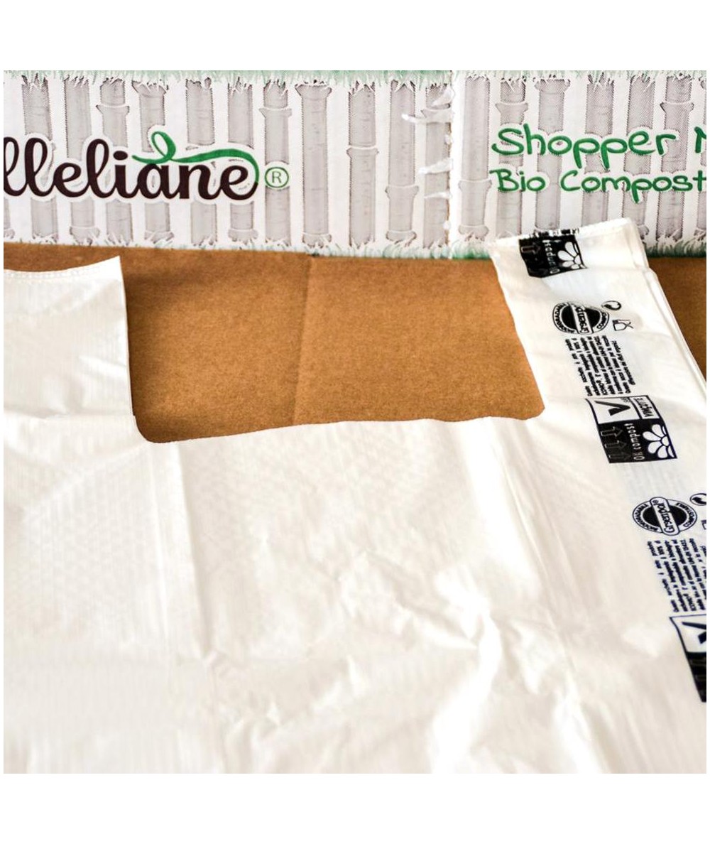 Shopper t-shirt mater-bi Milleliane cm 33+10x65 gr 19,5 - shoppers  compostabili